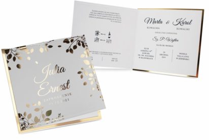 Zaproszenia ślubne – eleganckie kwadratowe biało złote ZSZ024