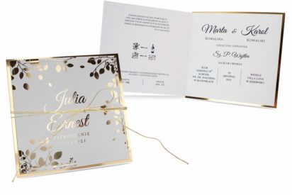 Zaproszenia ślubne – eleganckie kwadratowe biało złote ZSZ024