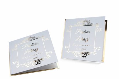 Zaproszenia ślubne – kwadratowe eleganckie biało złote ZSZ030