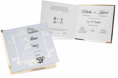 Zaproszenia ślubne – kwadratowe eleganckie biało złote ZSZ030