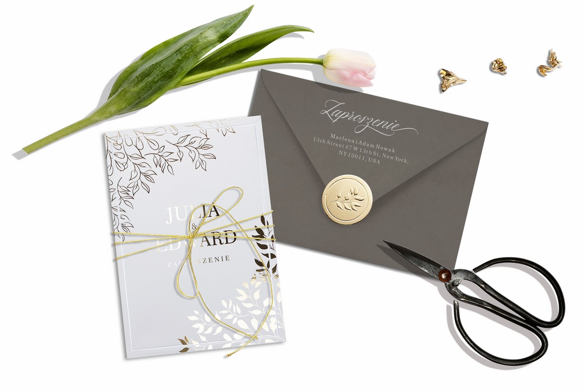 Zaproszenia ślubne – minimalistyczne złote srebrne ZSZ051