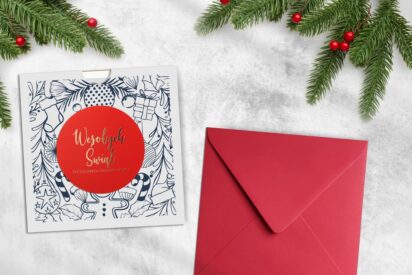 Firmowe biznesowe złocone kartki świąteczne w etui dla firm ZB46