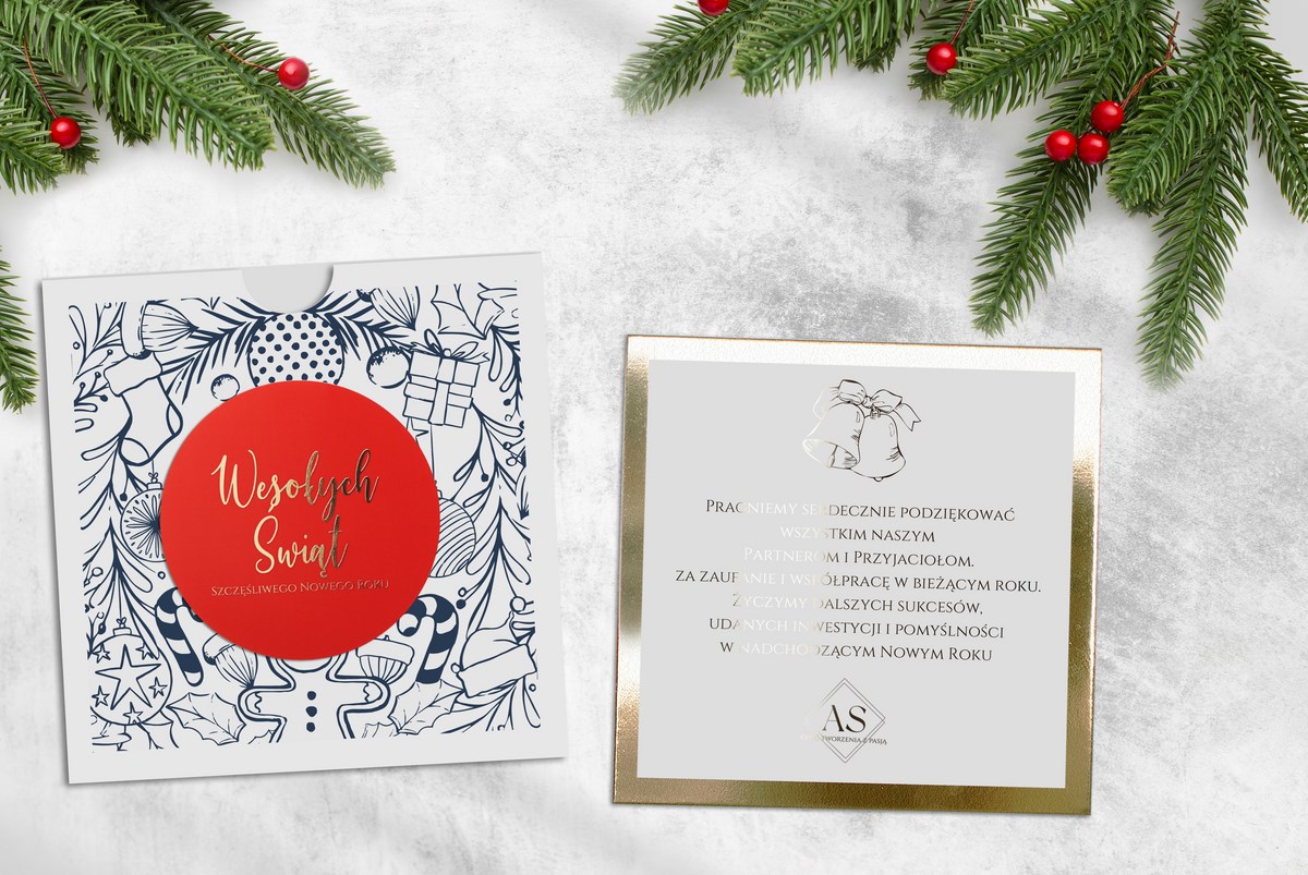 Firmowe biznesowe złocone kartki świąteczne w etui dla firm ZB46